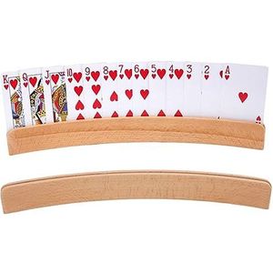 Qikam 2 STKS Speelkaarthouders Houten Gebogen Speelkaarten Houders Handsfree Poker Houder Game Kaarthouder Voor Kinderen Senioren, Staande Speelkaarten Houder Kaartspel Accessoires