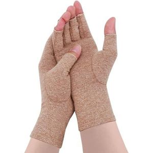 Reumatoïde Artritis Handschoenen - Compressie Handschoenen Vingerloze Gewricht Pijn Verlichting Handwanten Warmte Handschoenen Carpal Tunnel Handschoenen voor Vrouwen Mannen (Kaki A, M)