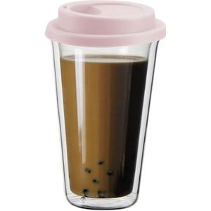 szutfidy Drank Container Drink Cup 350ml Dubbelwandige borosilicaatglas Koffie met Deksel Warmte Geïsoleerde Lichtgewicht Draagbare Transparante Mok voor of Koud Roze