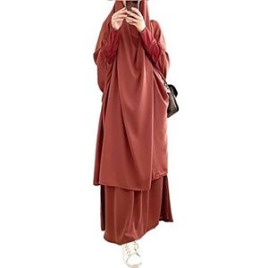 Moslim tweedelige gebedsjurk voor dames, Abaya-jurk, islamitisch, Midden-Oosten, Dubai, Turkije, Max Kaftan, hijab-jurk met volledige lengte, Oranje, Eén Maat