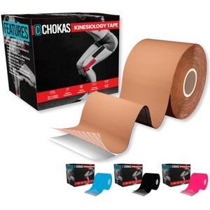 CHOKAS Kinesiologietape 5 m rol, elastische therapeutische sporttape voor schouders, enkel, elleboog, pols, scheenbeen, spalken en kniesteun, waterdichte fysio-lichaamstape voor spierpijnverlichting,
