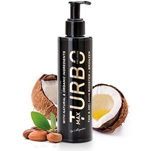 MegaTan Max-Turbo Natuurlijke solarium-lotion, met bronzer, 160 ml, donkere bruiningsversneller voor zonnebanken, intensievere en melanine booster, bruining, voedende bodylotion