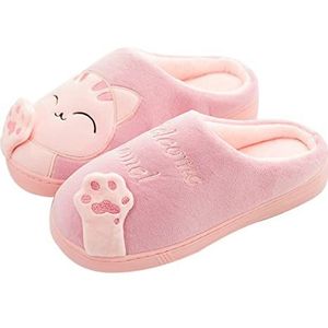 AUXDIQ Comfortabele Pantoffels voor Heren en Dames Pluche Voering Winter Traagschuim Huisschoenen Instappers voor Slaapkamer Roze 43/44 EU