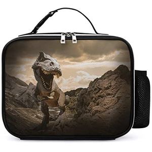Dinosaurus op de rots draagbare geïsoleerde lunchtassen doos draagtas volwassenen koeltas voor mannen en vrouwen werk picknick