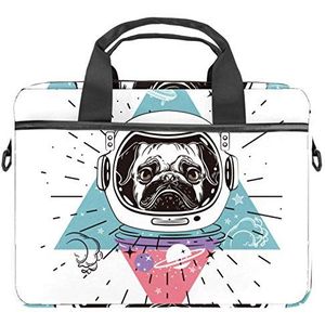 EZIOLY Cartoon Ruimte Hond Pug Astronaut Laptop Schouder Messenger Bag Crossbody Aktetas Messenger Sleeve voor 13 13.3 14 Inch Laptop Notebook Tablet Beschermen Tote Bag Case, Meerkleurig, 11x14.5x1.2in /28x36.8x3 cm