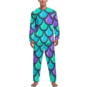 Turquoise zeemeermin squama. Zachte heren pyjama set comfortabele lange mouwen loungewear top en broek geschenken XL