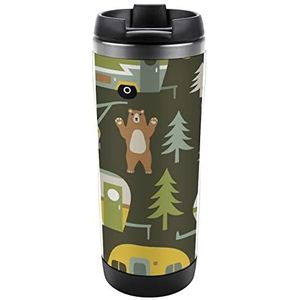 Bears Forest Camping Cars Grappige Koffiekop Reismok Theemokken met lekvrij deksel voor warme en koude dranken