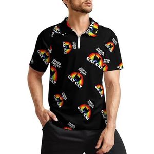 Trotse ouder van een homoseksuele kat heren golfpoloshirts klassieke pasvorm T-shirt met korte mouwen bedrukt casual sportkleding top L