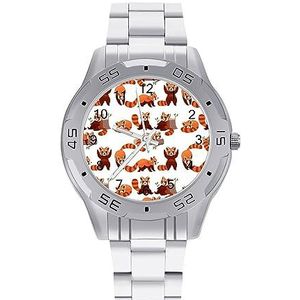 Rode panda herenhorloge, modieus sporthorloge, zakelijke horloges met roestvrijstalen armband, Stijl, regular