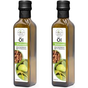 Health Seed® 2 x 500 / 1000 ml - ongefilterde walnootolie - 100% zuiver koudgeperste glazen fles - vers van de fabrikant