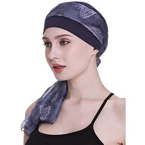Elegante chemo-muts met zijden sjaals voor vrouwen met , slaapmutsen voor vrouwen met haarverlies, Blauw, one size