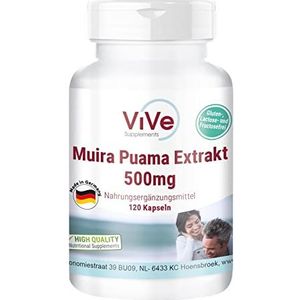 Muira Puama Capsules - Ptychopetalum Olacoides Extract 500mg - VEGAN - HOOGWAARDIG 10:1 Extract - HOGE DOSIS - 120 Capsules - Gemaakt in Duitsland