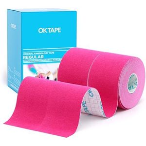 OK TAPE Kinesiologie tape, originele elastische katoenen atletische tape voor ondersteuning en herstel, therapeutische sport voor pijnverlichting, 5 cm x 5 m niet gesneden, roze