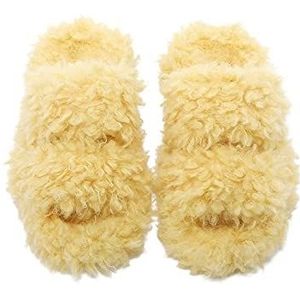 Vrouwen Open Toed Fuzzy Slippers,Leuke Huisschoenen Indoor Outdoor Warm Comfortabel Ademend voor herfst en winter, Geel, 7-8