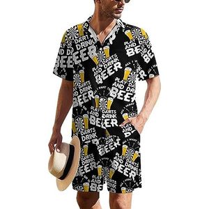 Darts Beer Hawaïaans pak voor heren, set van 2 stuks, strandoutfit, shirt en korte broek, bijpassende set