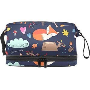 Dubbellaags Cosmetische Tas Fox Draagbare Make-up Tas Reizen Organizer Pouch Voor Vrouwen Meisjes Toiletries Tassen, Meerkleurig, 27x15x14 cm/10.6x5.9x5.5 in, Make-up zakje