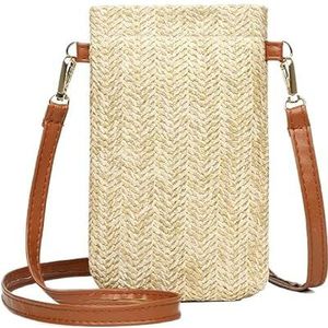 Stro Tas Vrouwen Stro Strand Tas Vakantie Mobiele Telefoon Shouder Tas Zomer Kwastje Mini Crossbody Tas voor Lady Gril Reizen Bohemian Stijl Stro Strand Tas, Beige Geel-B1, Eén maat