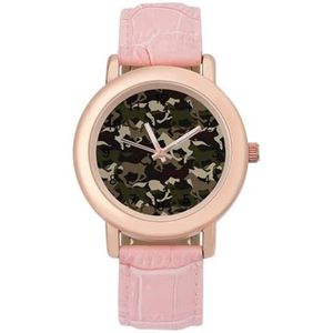 Mooie Camouflage Paard Vrouwen Horloge PU Band Polshorloge Quartz Roze Valentijnsdag Gift