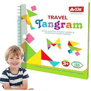 Magnetische Tangram - Magnetische patroonblokken | Reisspellen voor kinderen in auto, vliegtuig, educatief leren puzzels speelgoed, legpuzzelboek voor kinderen, jongens, meisjes Boiler