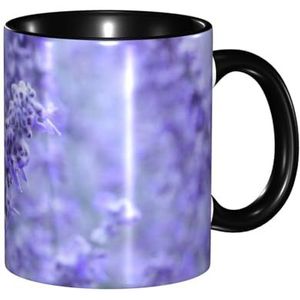 BEEOFICEPENG Mok, 330ml Aangepaste Keramische Cup Koffie Cup Thee Cup voor Keuken Restaurant Kantoor, Paarse Lavendel Gekleurde Bloemen Afdrukken
