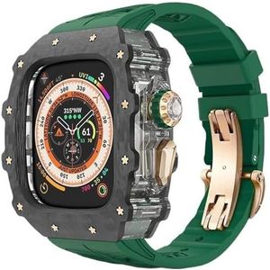 INSTR Koolstofvezel Case Band voor Apple Watch 49MM Ultra2 Ultra, fluorrubber horlogeband met Cover Mod Kit voor Iwatch Series9/8/7/6/5/4/se (Color : Greenr, Size : 45mm 44mm for 9876)