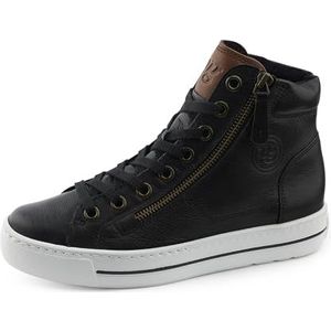 Paul Green Damessneakers, platte sneakers, uitneembare binnenzool, M Calf W Kid Black Cognac, 37.5 EU