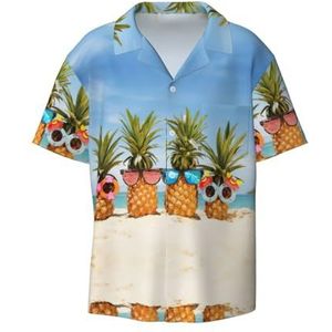 EdWal Ocean Beach Ananas Print Heren Korte Mouw Button Down Shirts Casual Losse Fit Zomer Strand Shirts Heren Jurk Shirts, Zwart, XXL