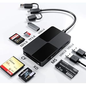 Nieuwe verbeterde USB 3.0 Memory Stick pro Duo Adapter - Ondersteunt Gelijktijdig lezen 5 kaarten MS/TF/XD/CF/SD kaartlezer Digitale Camera Adapter met Extra 3 USB Hub Poorten voor iPhone