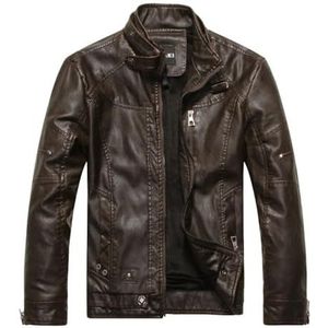 Leren herfst- en winterjas for heren Cool leren jack met rits Leisure Edition Leren jack met rits Retro slank leren bikerjack Street Trend leren jack Geschikt for zakelijk en feest(Coffee_PACK OF 1_5X