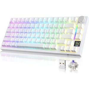 YINDIAO ATTACK SHARK X820 Ultra Gasket Mechanisch Toetsenbord met TFT-scherm en Knop, 75% ANSI-indeling, 2,4 GHz/BT/Bedraad, 5 Noise-Absorbing Foams, Hot-swap, for PC,MAC (Wit, Cadeau Switch)