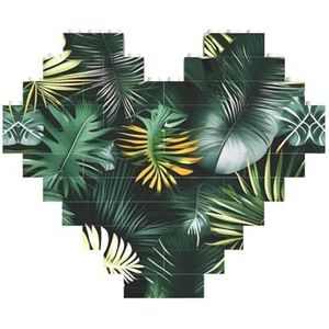 Tropische palmbladeren legpuzzel - hartvormige bouwstenen puzzel-leuk en stressverlichtend puzzelspel