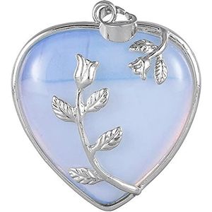 Hart steen rose bloem hanger ketting sliver kleur reiki edelstenen kristal liefde sieraden-Opal Opalite