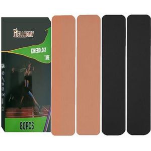 NELLHOMY 80 Stuks Kinesiologie tape Voorgesneden, Elastische Therapietape Ondersteunt Spieren en Gewrichten, Waterbestendig Sporttape Pijnverlichtend voor Fysiotherapie en Sport,Zwart+Huidkleur