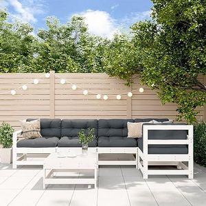 SMTSEC Tuinmeubilair 6 Stuk Tuin Lounge Set Wit Massief Houten Pine Meubels