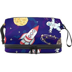 Dubbellaags Cosmetische Tas Ruimteschepen Draagbare Make-up Tas Reizen Organizer Pouch Voor Vrouwen Meisjes Toiletries Tassen, Meerkleurig, 27x15x14 cm/10.6x5.9x5.5 in, Make-up zakje