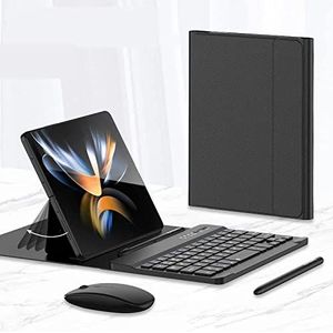 Draadloos toetsenbord opvouwbare lederen tas voor Samsung Galaxy Z Fold 4 / Fold 3 inklapbare telefoon Creative Stand Bluetooth muis Stylus (zwart)