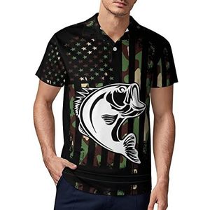 Camouflage Amerikaanse Vlag Bass Vissen Mannen Golf Polo-Shirt Zomer Korte Mouw T-Shirt Casual Sneldrogende Tees 4XL