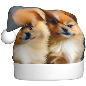 SSIMOO Pommeren, puppy's en puntenpluche kerstmuts voor volwassenen, feestelijke feesthoed, ideaal feestaccessoire voor bijeenkomsten
