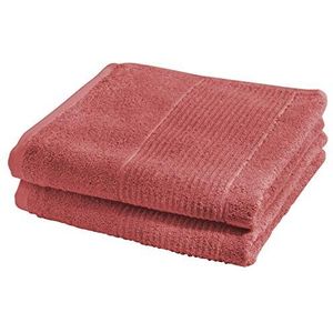 fleuresse Badstof 2828 Set van 2 handdoeken, met gestreepte bodem en ophanglus, Oekotex Standard 100, gewicht 550 g/m², 50 x 100 cm, flamingo