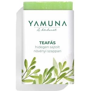 YAMUNA Theeboomolie Zeep, biologisch zeepstuk tegen puistjes en mee-eters, acnezeep, anti-acne gezichts- en lichaamszeep, parfumvrij, koudgeperste plantenzeep, natuur, veganistisch, biologische