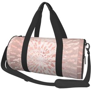 Roze Rose Gold Blush Gold Strokes Strepen Glans, Grote Capaciteit Reizen Plunjezak Ronde Handtas Sport Reistas Tote Bag Fitness Tas, zoals afgebeeld, Eén maat