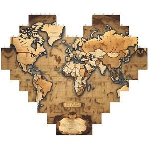 Oude bevlekte wereldkaart legpuzzel - hartvormige bouwstenen puzzel-leuk en stressverlichtend puzzelspel