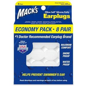 Mack's Kussen zachte siliconen oordopjes, 8 paar - de originele vormbare siliconen stopverf oordopjes om te slapen, snurken, zwemmen, reizen, concerten en studeren | Gemaakt in USA