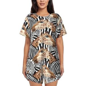 YQxwJL Zebra En Giraffe Print Vrouwen Pyjama Sets Shorts Korte Mouw Lounge Sets Nachtkleding Casual Pjs Met Zakken, Zwart, XXL