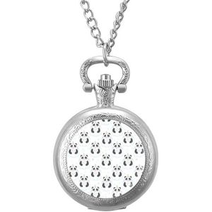 Leuke Panda Beer met Hoorn Vintage Zakhorloge met Ketting Quartz Arabische Cijfer Digitale Schaal Gepersonaliseerde Kerst Verjaardagscadeaus Zilver-stijl