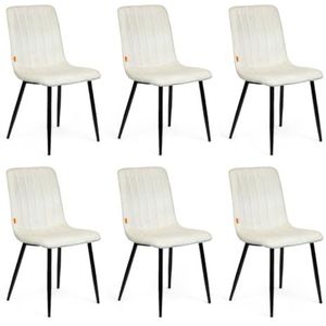 Eetkamerstoelen set van 6 Beige - Woonkamer stoel - Kantoor stoel - Fluwelen fauteuil stoel - Roestvrij stalen keukenstoel - Zwarte metalen poten - Polyester stoel