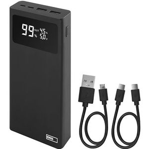 EMOS Powerbank BetaQ 20000mAh, 22,5 W Quick-Charge externe accu/oplader met passsthrough en display, 3x output + 2x input, incl. datakabel USB/USB-C, Auto ON/Off, zwart