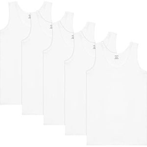 BRUBAKER 5-Pack Heren Tank Top Klassiek Onderhemd - Hoge Kwaliteit Katoen (Glad) - Extra Lang - Wit - S