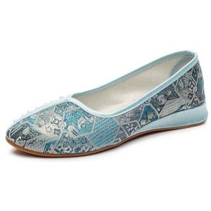 2024 Zomer Chinese Stijl Cheongsam Hanfu Schoenen Puntschoen Geborduurde Bloem Oude Beijing Doek Schoenen Comfort Slip Op Wandelschoenen Voor Vrouwen(Color:Green,Size:39 EU)