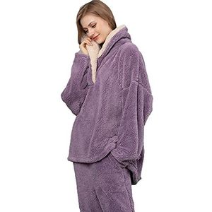 iyoimono Pyjama voor dames 2-delige set pyjama met lange tops en broek polar fleece huispak knuffelig en warm flanel nachtkleding pyjama voor vrouwen flanel fleece voor winter slaapkleding, lila, XL